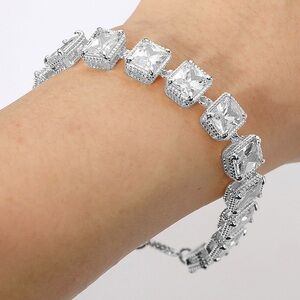 14KGP Emerald Cut Stones Set in 14K White Gold Toggle Closure